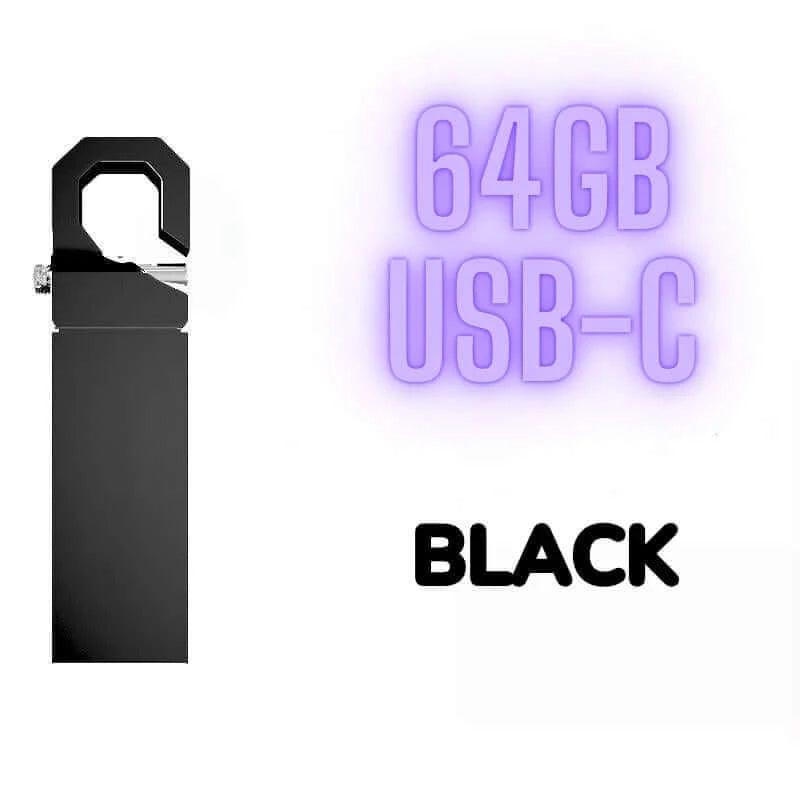 black version of 64GB pendrive with usb type c adapter