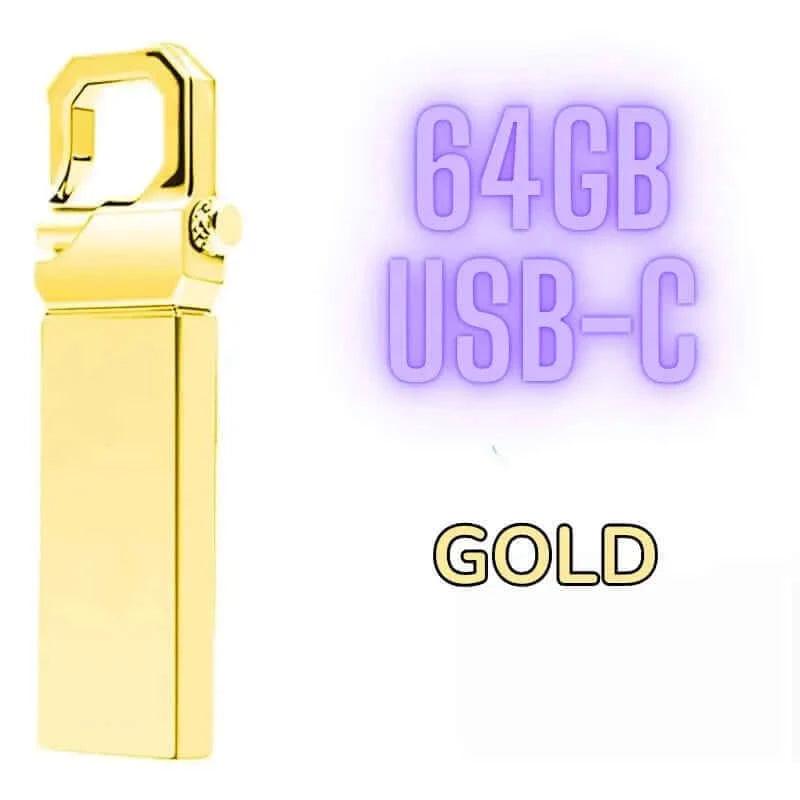 gold version of 64GB pendrive with usb type c adapter