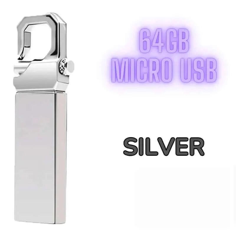 silver version of 64GB pendrive with micro usb adapter