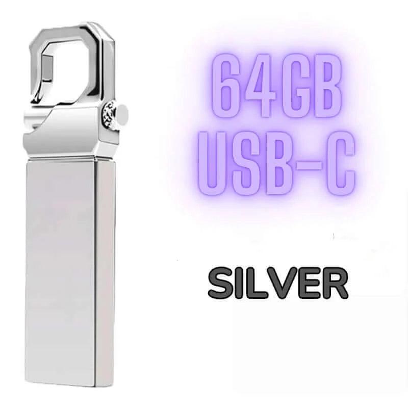 silver version of 64GB pendrive with usb type c adapter